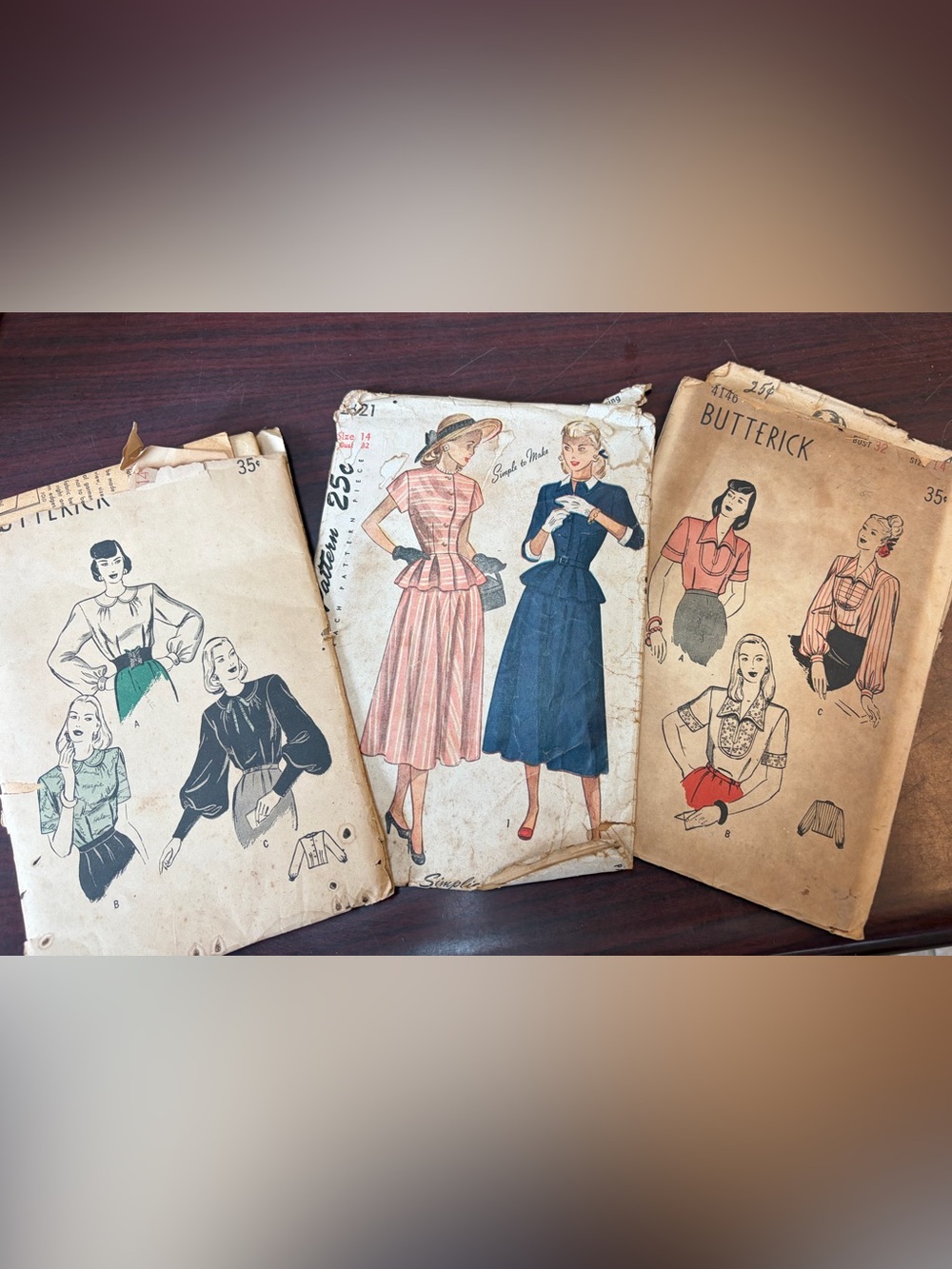 VTG 1940’s ladies sewing patterns size 14 dress and blouses fashionable set of 3